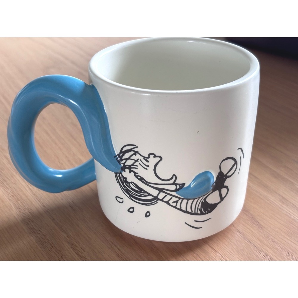 Rare hallmark Peanuts Linus & Snoopy blue blanket 3D handle ceramic Coffee mug